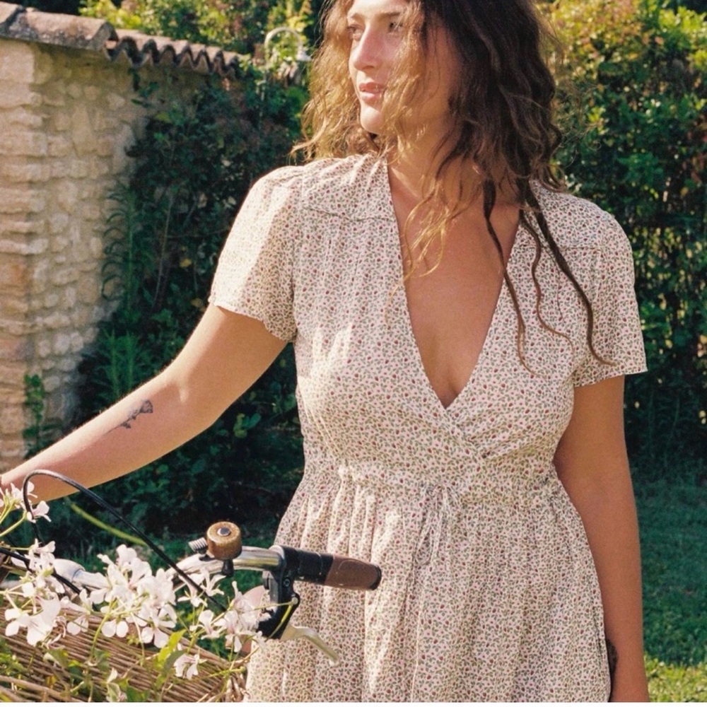 Christy Dawn The Dawn Dress Floral V-Neck Short Sleeve Maxi Dress in Cream